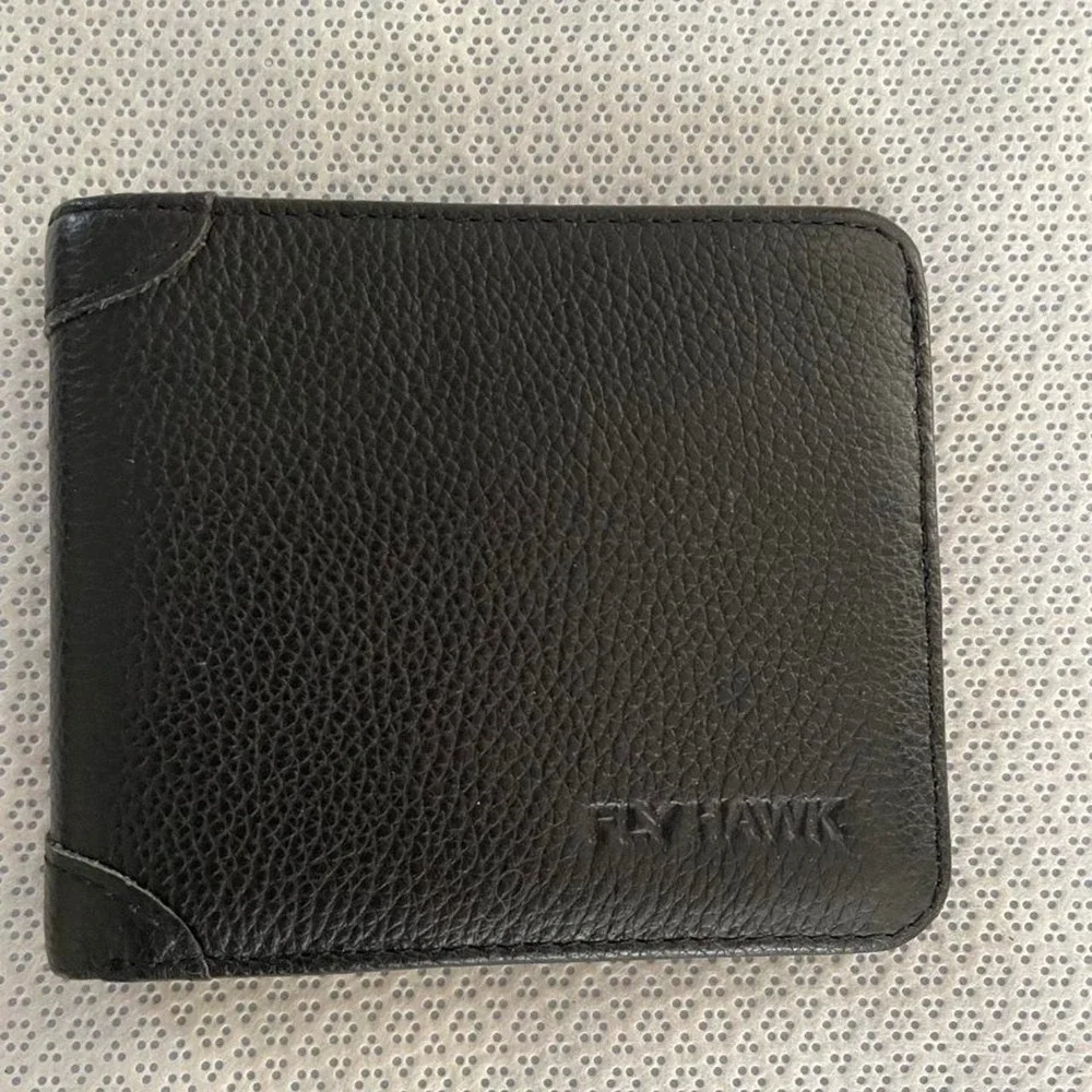 Fly Hawk black leather wallet with pebbled texture